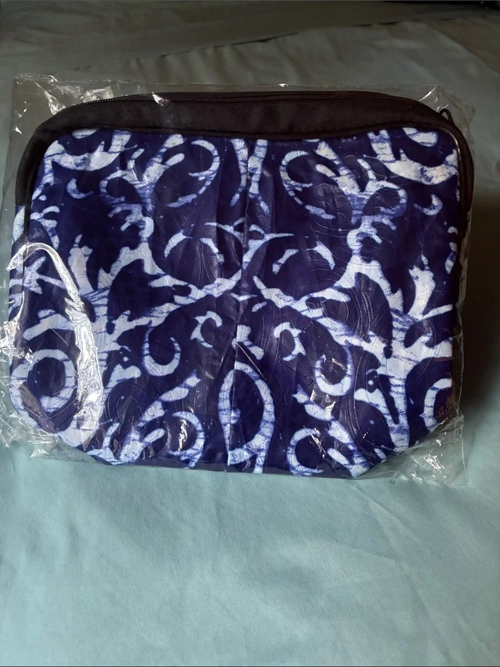 Beautiful African Lined, Navy & White Patterned Cosmetic Bag